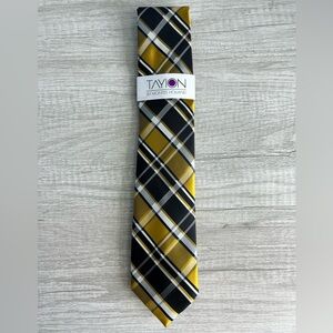 Tayion Collection Men's Back & Gold Plaid Tie
